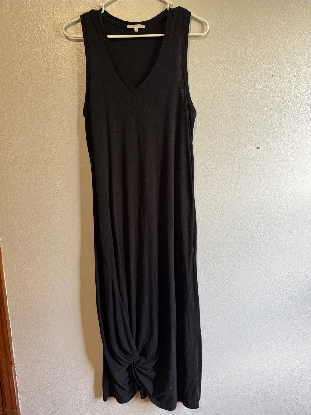 Z Supply Black Sleeveless V-Neck Knot-Front Maxi Dress